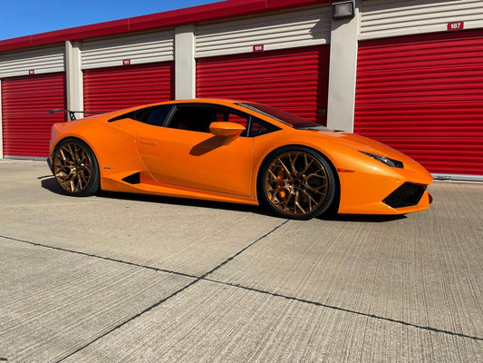 BRIXTON PF10-RS We produced premium quality КОВАНЫЕ ДИСКИ для  LAMBORGHINI HURACAN  Параметры дисков:   Front 20 x 9 ET 30  Rear 21 x 12 ET 32  Окраска: Bronze  КОВАНЫЕ ДИСКИ can be produced in any wheel specs by your inquiries and we can provide our specs