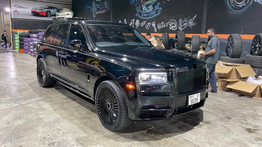 We produced premium quality КОВАНЫЕ ДИСКИ для  ROLLS ROYCE CULLINAN  Параметры дисков:   Front 24 x 10 ET 20  Rear 24 x 10 ET 20  Окраска: Glossy Black  КОВАНЫЕ ДИСКИ can be produced in any wheel specs by your inquiries and we can provide our specs