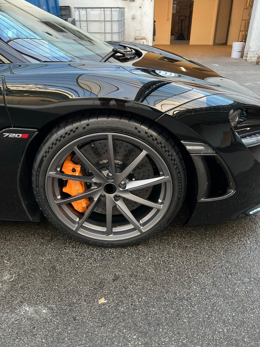 OEM 720S WHEELS We produced premium quality КОВАНЫЕ ДИСКИ для  MCLAREN 720S  Параметры дисков:   Front 19 x 9 ET 37  Rear 20 x 11 ET 20  Окраска: Gray Matt  КОВАНЫЕ ДИСКИ can be produced in any wheel specs by your inquiries and we can provide our specs